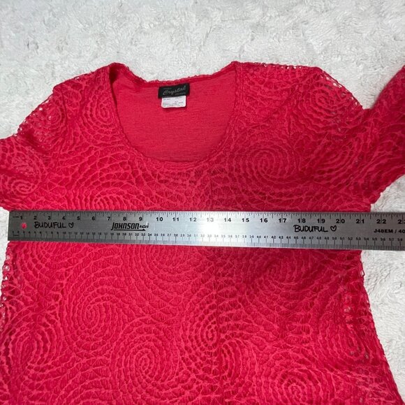 Modes Crystal Fashions Womens Lace Top Shirt Scoop Neck 3/4 Sleeve Large Red - Picture 6 of 8